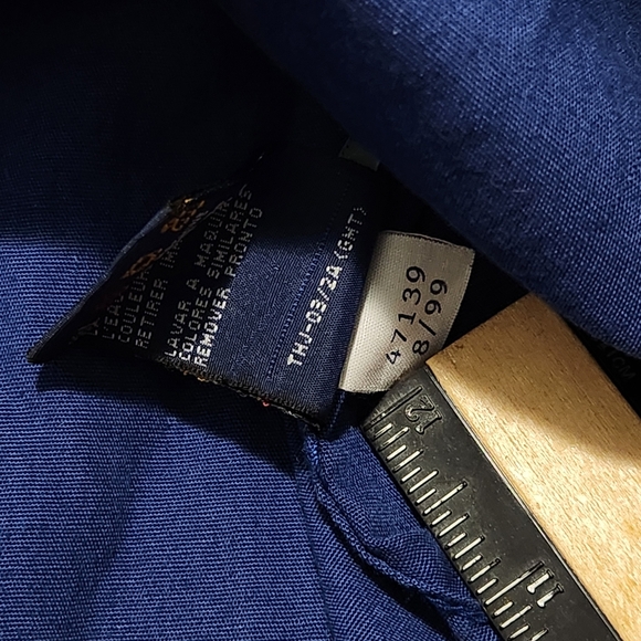 Vintage 90s Tommy Jeans Hilfiger Button Up Shirt Navy Blue Center Stripe Sz XL - Picture 5 of 9